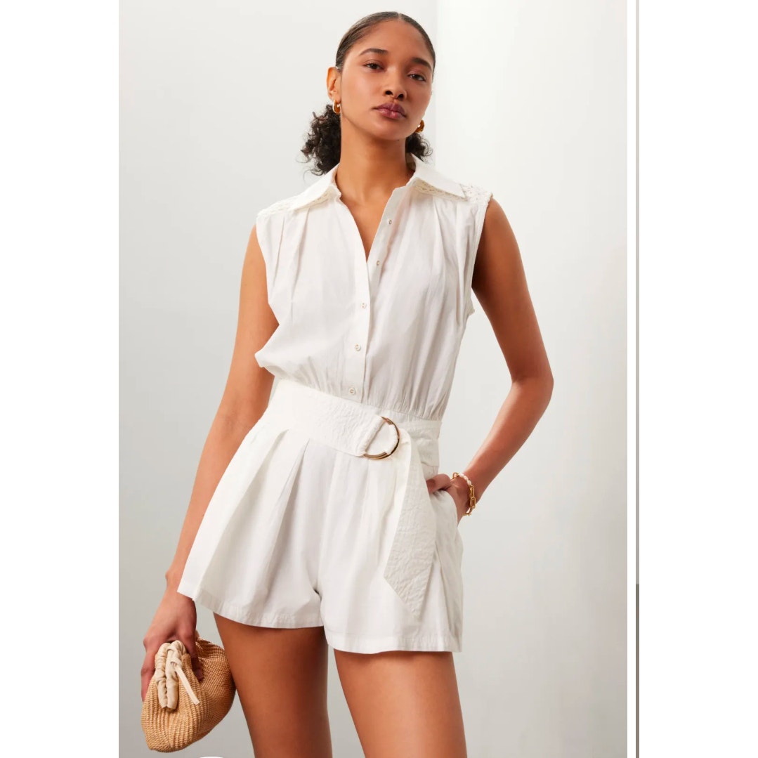 Ramy Brook Naomi Sleeveless Cotton Shorts Romper White L